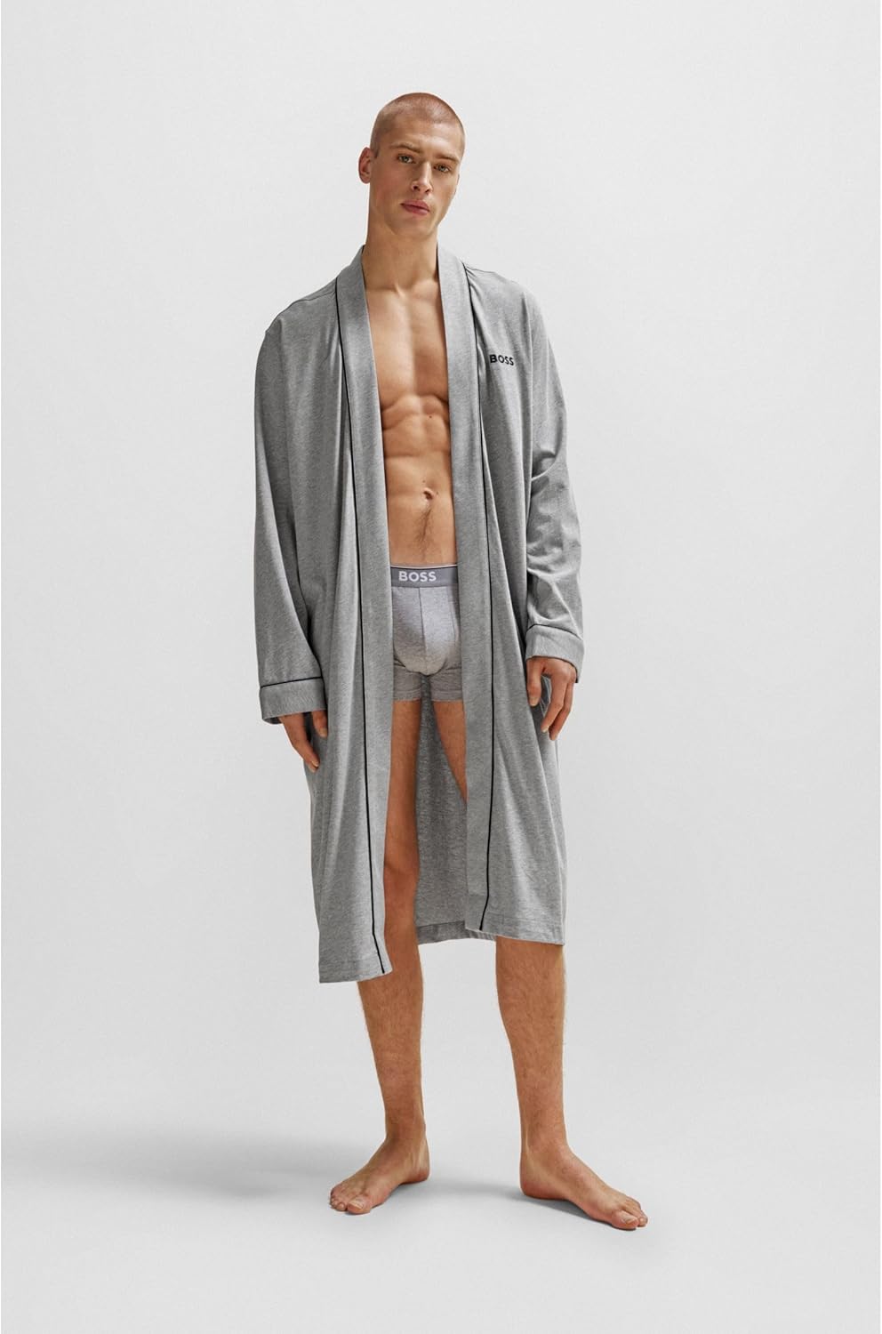 BOSS Bademantel Kimono aus weichem Baumwoll-Jersey XXL Medium Grey 033, XXL Medium Grey 033