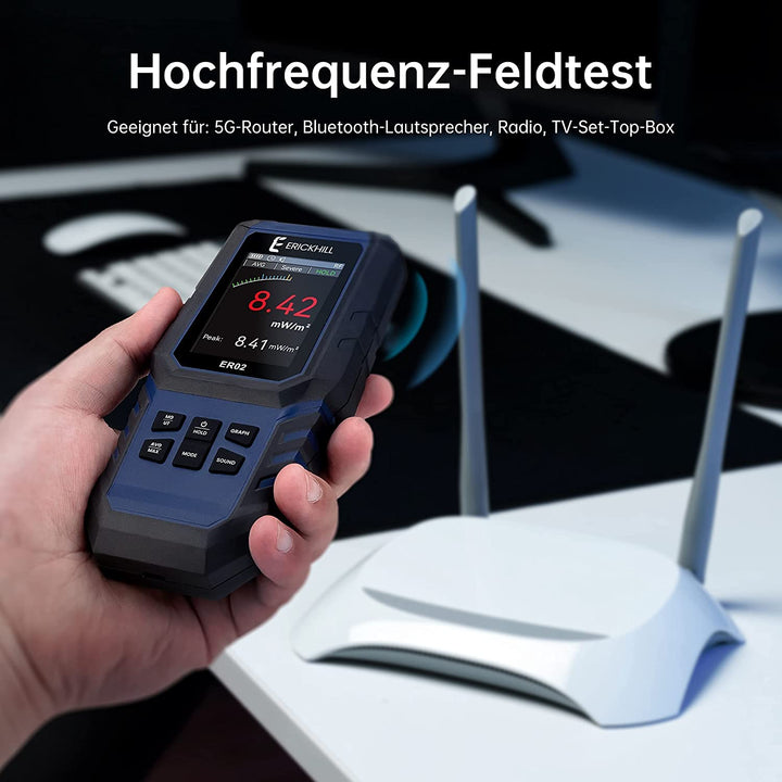ERICKHILL EMF Messgerät ER-02, EF/MF/RF-Prüfung, wiederaufladbarer magnetfeld , digitaler/Grafik-Dua