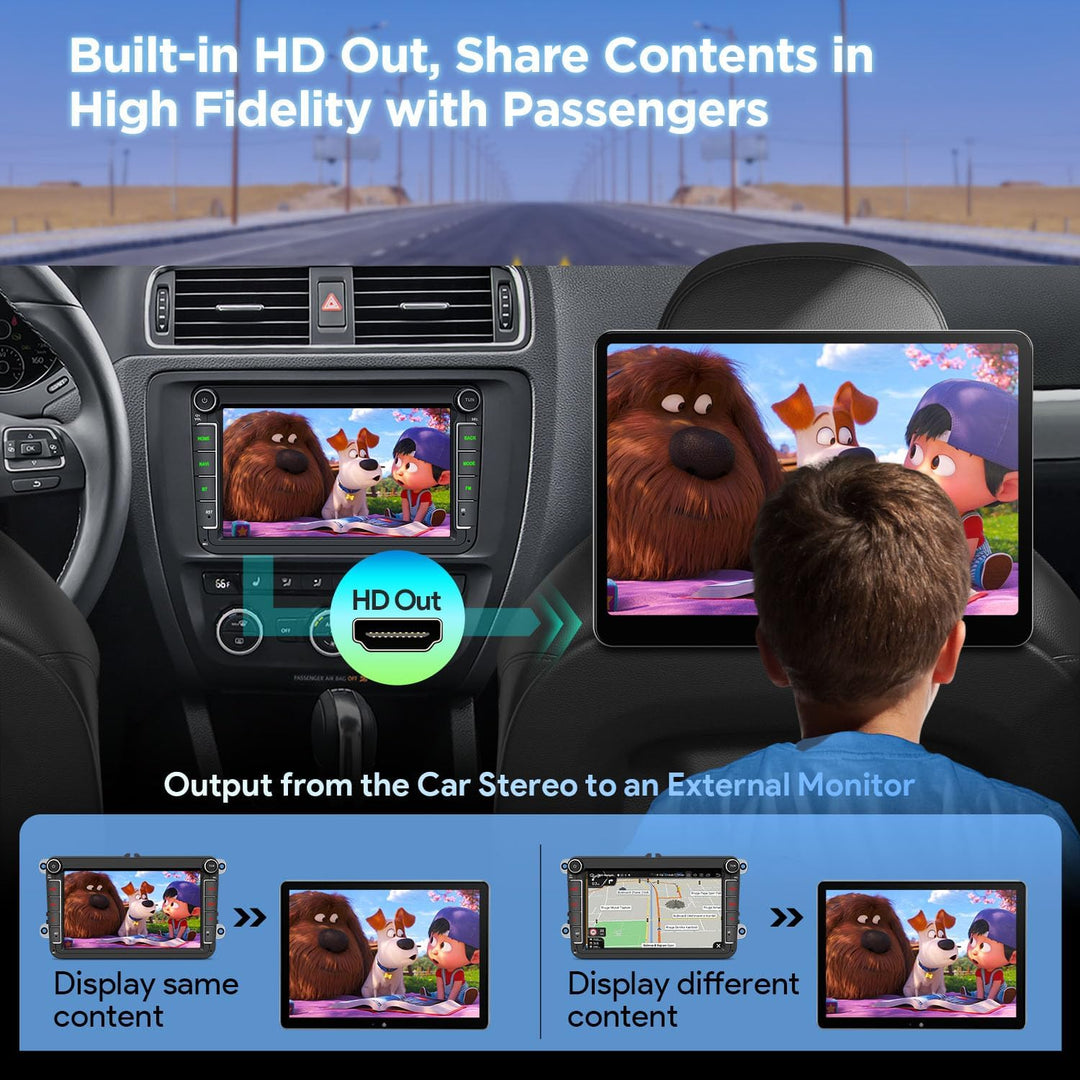 XTRONS Android 14 Autoradio für VW T5 Golf 5 6 Passat B7 Polo, 8 Zoll QLED Touchscreen Qualcomm Octa
