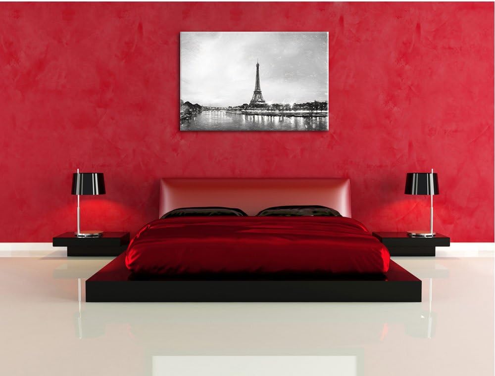 Pixxprint Eifelturm Paris bei Nacht als Leinwandbild/Grösse: 100x70 cm/Wandbild/Kunstdruck/fertig be