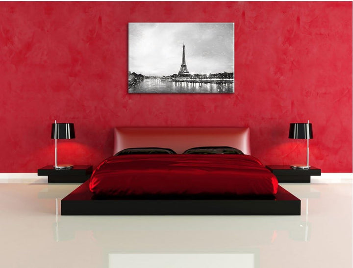 Pixxprint Eifelturm Paris bei Nacht als Leinwandbild/Grösse: 100x70 cm/Wandbild/Kunstdruck/fertig be