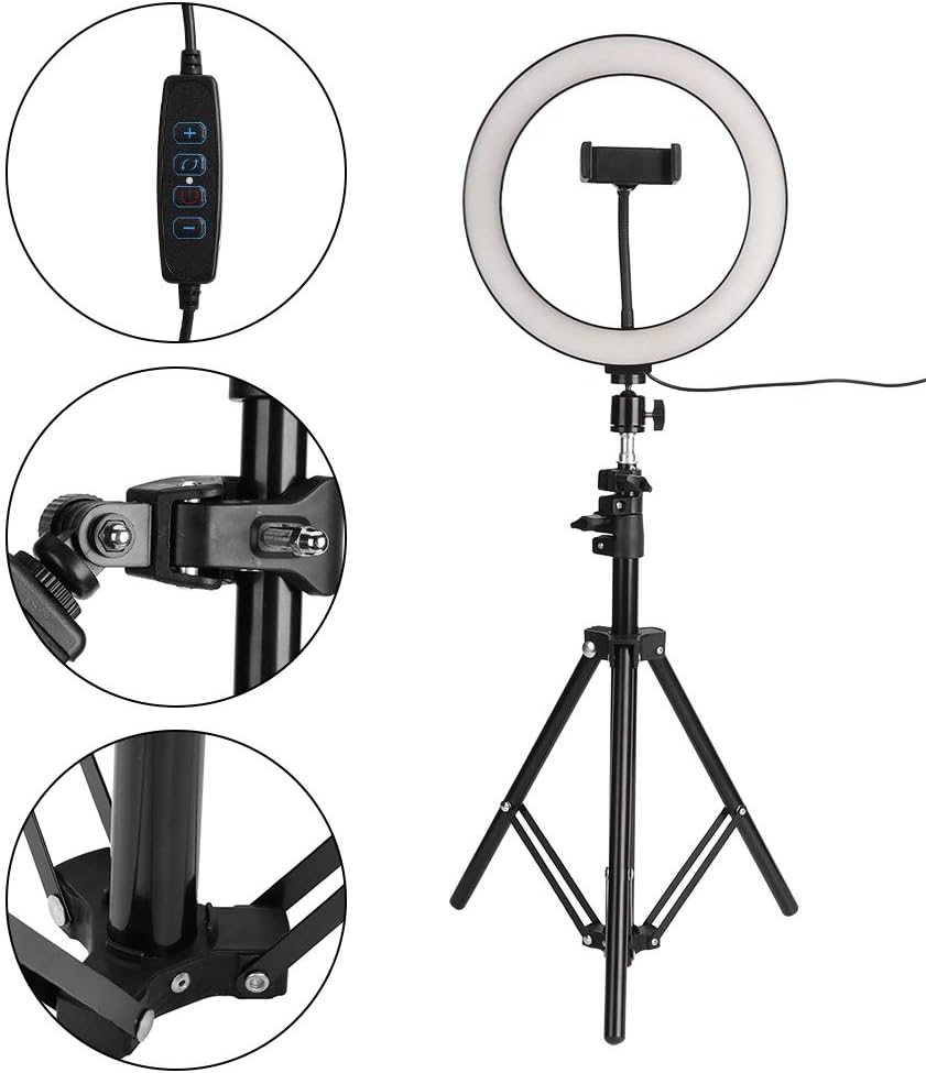10 Zoll Dimmbares LED Ringlicht, 3 Farben Lichtmodus Ringleuchte Licht Set Kommt mit Zwei Telefoncli