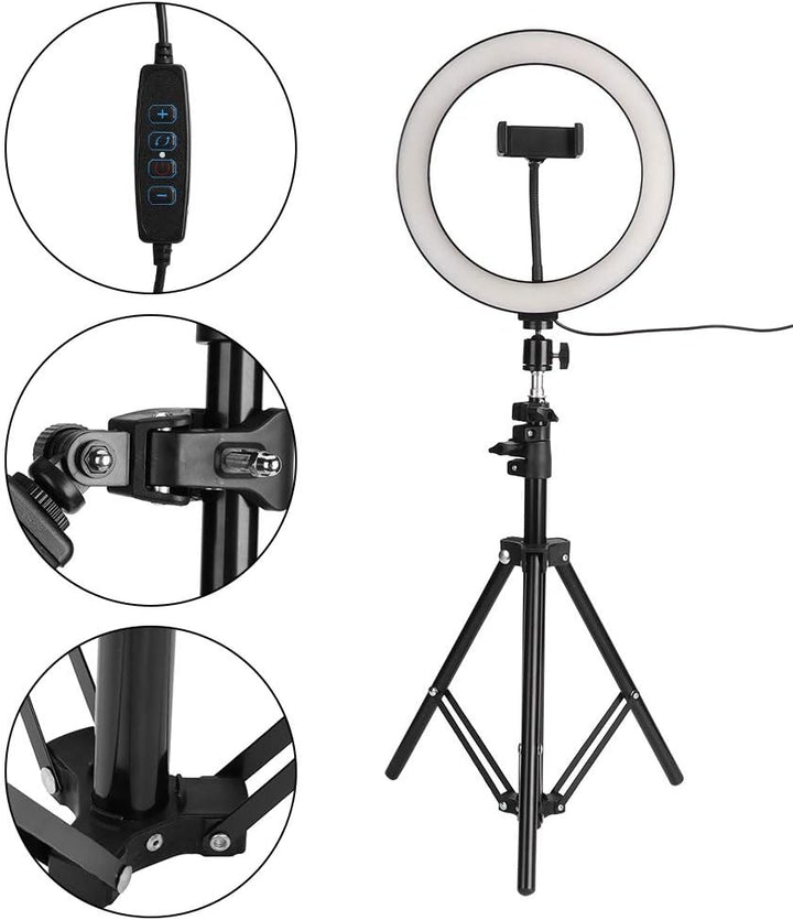 10 Zoll Dimmbares LED Ringlicht, 3 Farben Lichtmodus Ringleuchte Licht Set Kommt mit Zwei Telefoncli