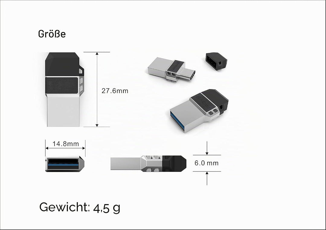 Mini USB C Stick Dual 64GB - 2 in 1 Funktion > USB 3.0 &amp; Type C < Wasserdicht, Klein &amp; Extrem Schnel