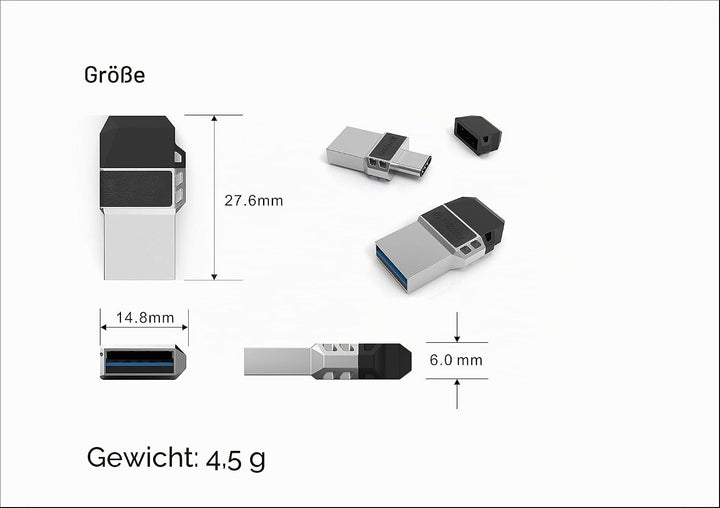 Mini USB C Stick Dual 64GB - 2 in 1 Funktion > USB 3.0 &amp; Type C < Wasserdicht, Klein &amp; Extrem Schnel