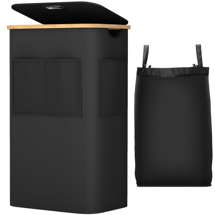 OUSFOT Wäschekorb mit Deckel 105L, Wäschesammler mit Griffen aus Bambus, Laundry Basket Wasserdicht