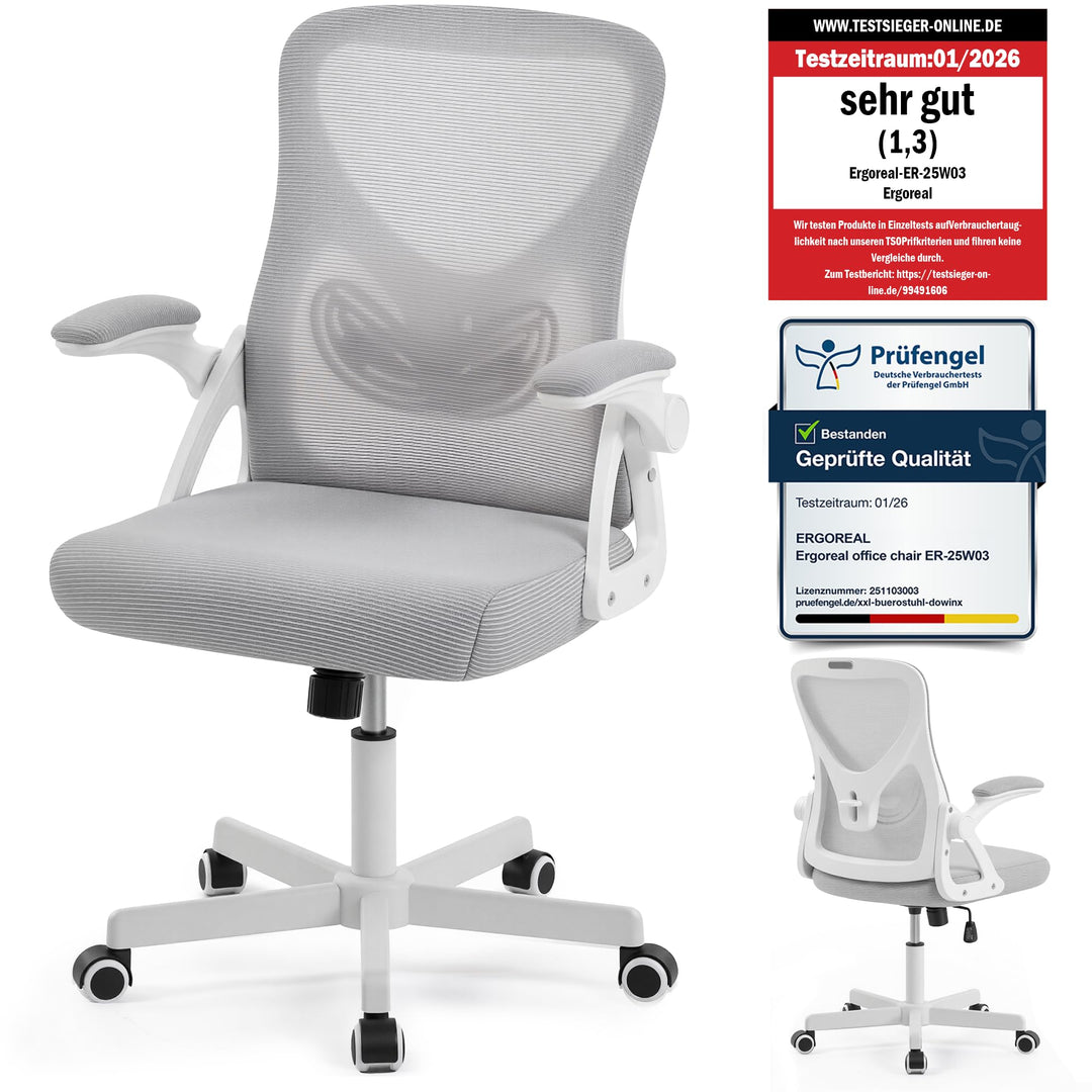 Ergonomischer Bürostuhl, 90-110° Verstellbare Rückenlehne, 90° Aufklappbare Armlehnen & Verstellbare