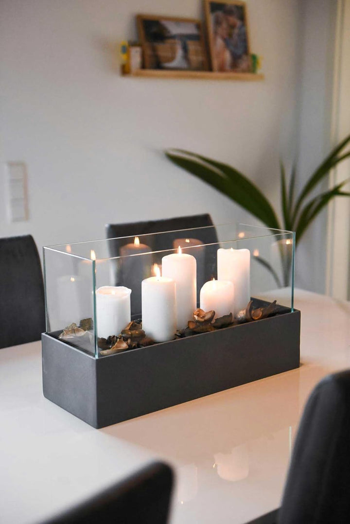 Deko-Windlicht Kerzenhalter rechteckig CANDELITO - Anthrazit 50x20x29 50x20x29 Anthrazit, 50x20x29 A