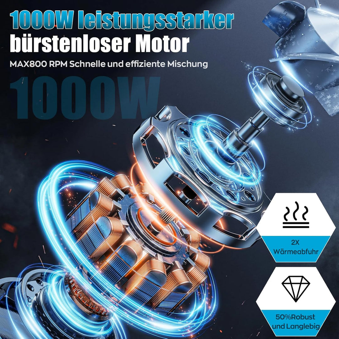 IMAYCC 1000W Kabellose Mörtelrührer Elektrischer Betonmischer,21V Rührwerk Beton Mit 6-Gang-Drehzahl