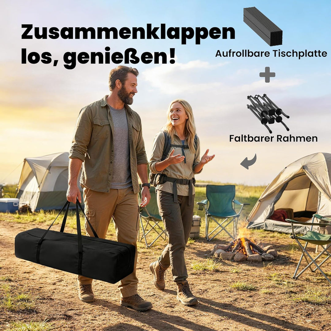 Outsunny Campingtisch Klapptisch mit Netzfach, Tragetasche, Gartentisch aus Aluminium Falttisch Beis