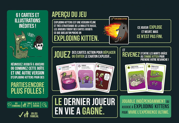Zombie Kittens – Gesellschaftsspiel – für 2 bis 5 Spieler – 7 Jahre und älter – Spiel auf Französisc