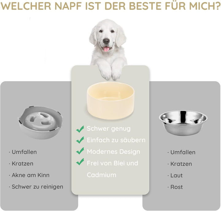 SPUNKYJUNKY Keramik Doppel Futternapf mit Bambus Ständer für Katzen und Hunde (850ml, Beige) Beige D