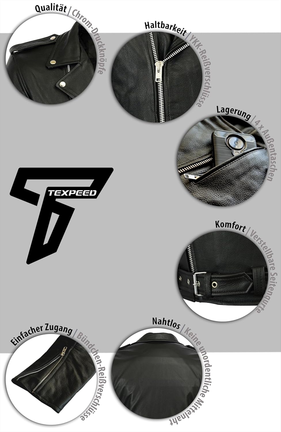 TEXPEED Motorrad lederjacke herren mit protektoren - Marlon Brando Retro Chopper Rockerjacke - Mit O