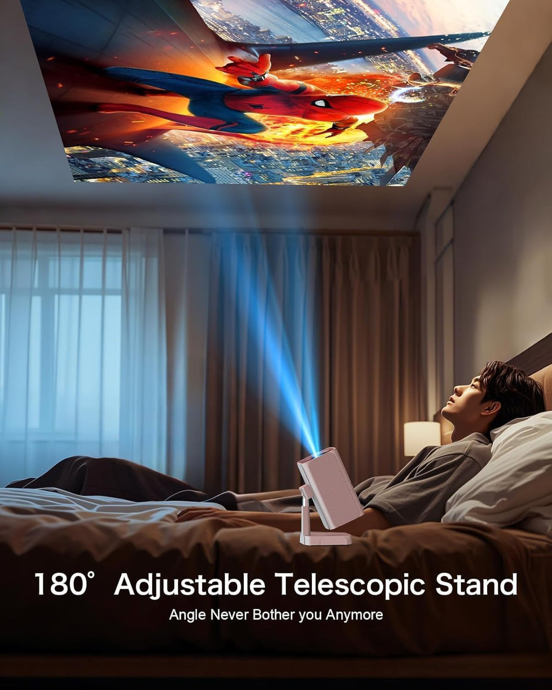 [Android TV OS & Teleskop Stand]Puxinat Smart Beamer mit WiFi6 und Bluetooth5.2, 300ANSI Elektrische