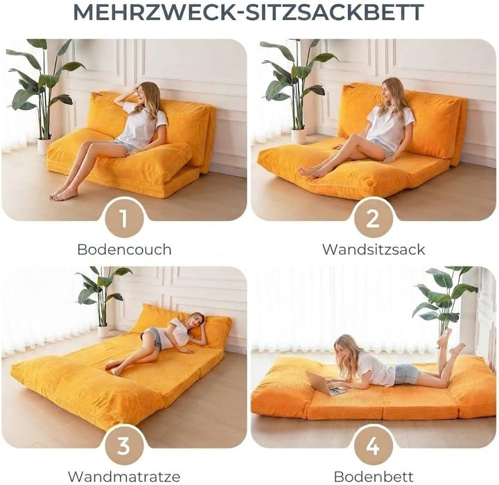 MAXYOYO Sitzsack-Bett, faltbar, Cordsamt, Schlafsofa, Bodenmatratze für Erwachsene, extra dick, 4-Fa
