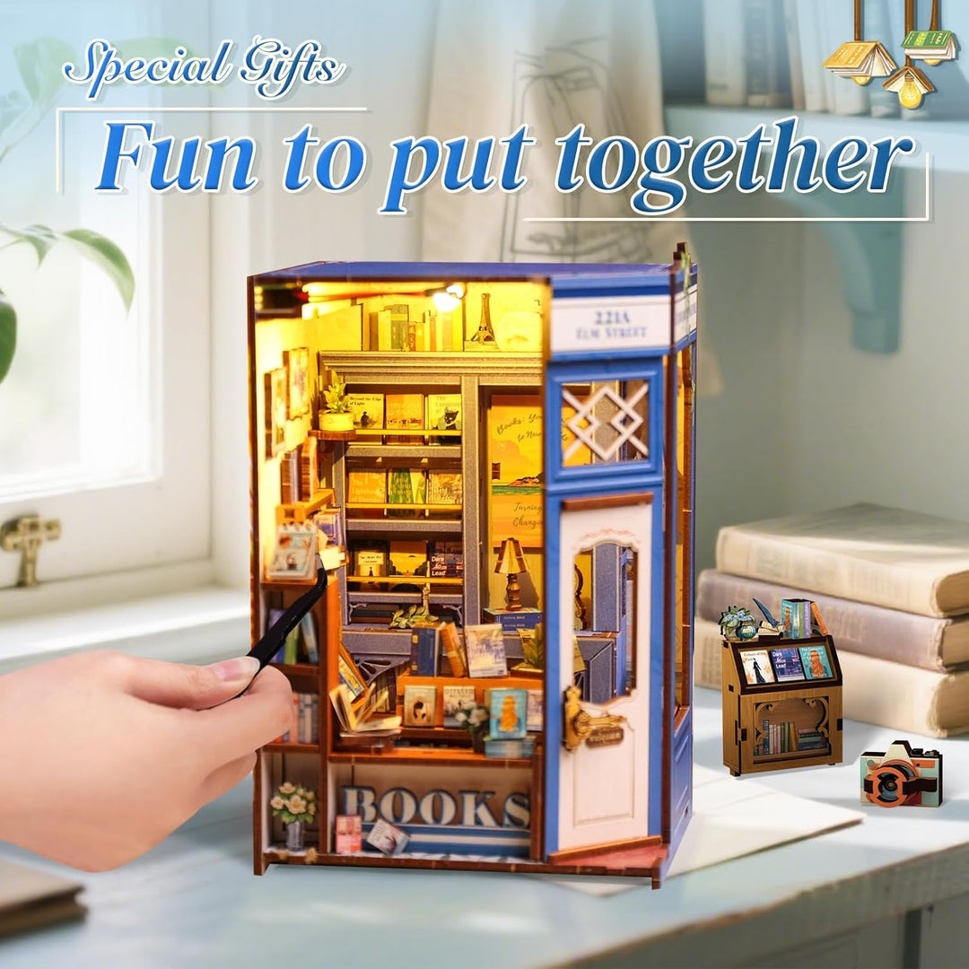 CUTEBEE DIY Book Nook - DIY Puppenhaus Häuser, Miniatur Haus Selber Bauen mit LED-Beleuchtung | Krea