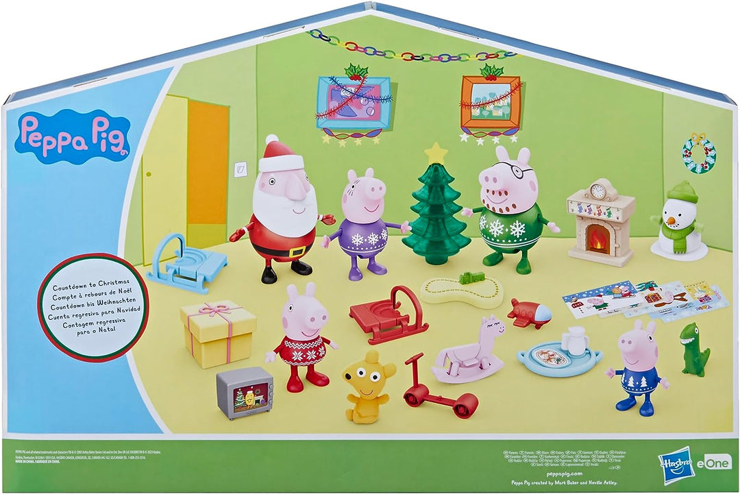 Peppa Pig Peppas Adventskalender mit 24 Überraschungsspielzeugen und Aufklebern, Kinderpielzeug