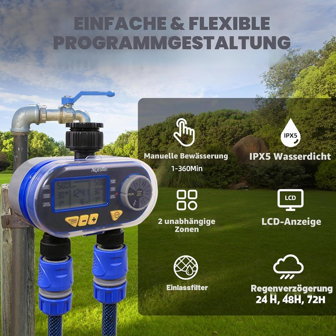 Garten Bewässerungscomputer Wasser Zeitschaltuhr Automatische Bewässerungsuhr mit Zwei Auslässen Was