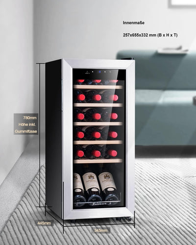 Kalamera Weinkühlschrank, 18 Flaschen 51 Liter Weinkühlschrank klein mit Kompressor, 5-18°C Kühlzone