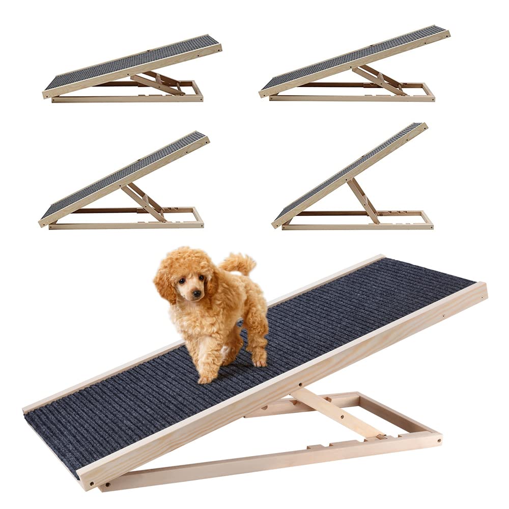Efan 100 cm x 40 cm Massivholz Haustierrampe Auto Hundeleiter Höhenverstellbar mit rutschfestem Tepp