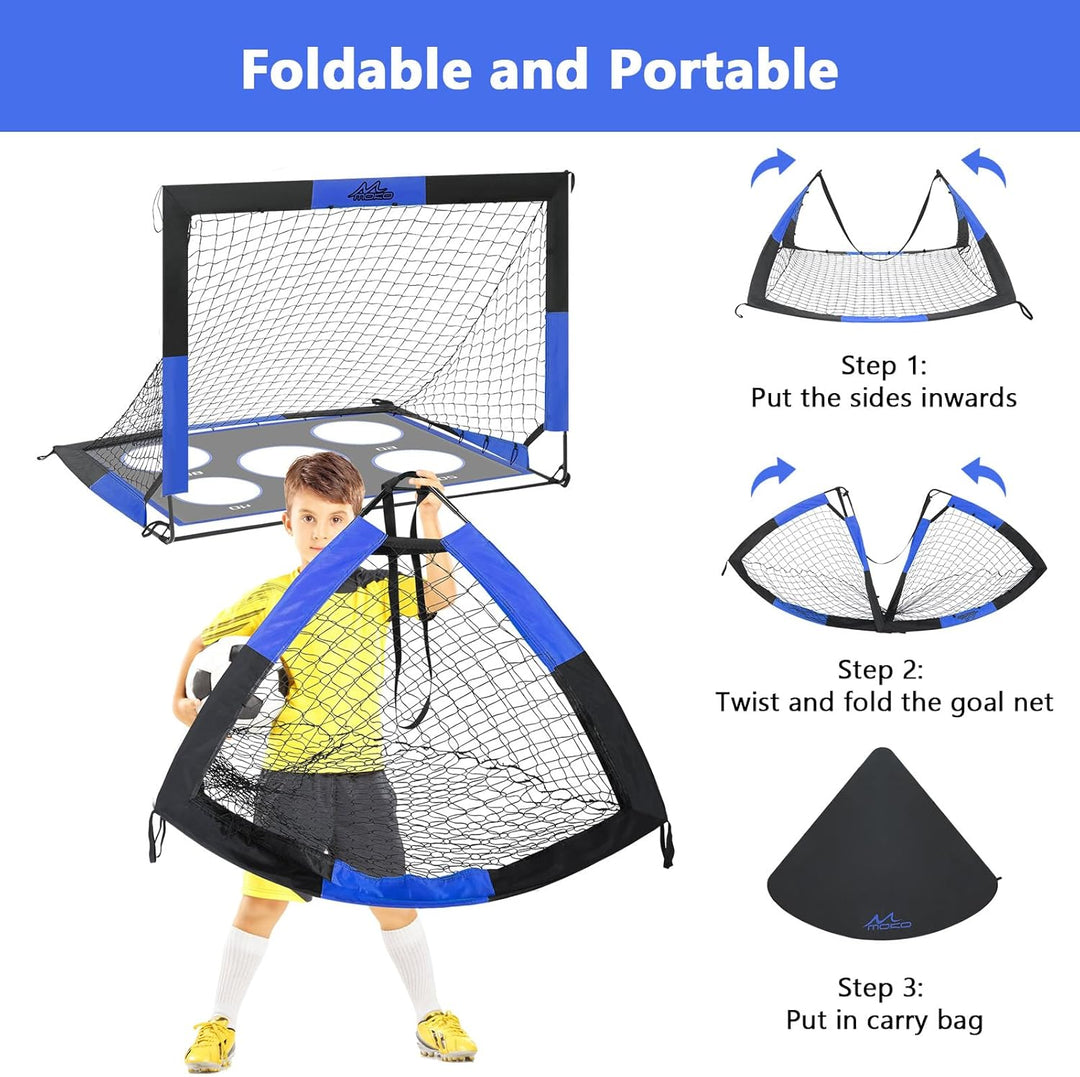 MoKo Fussballtore für den Garten, 150×120 cm Grosses Pop-up-Tornetz mit Zieltafel, Tragbare Fussball
