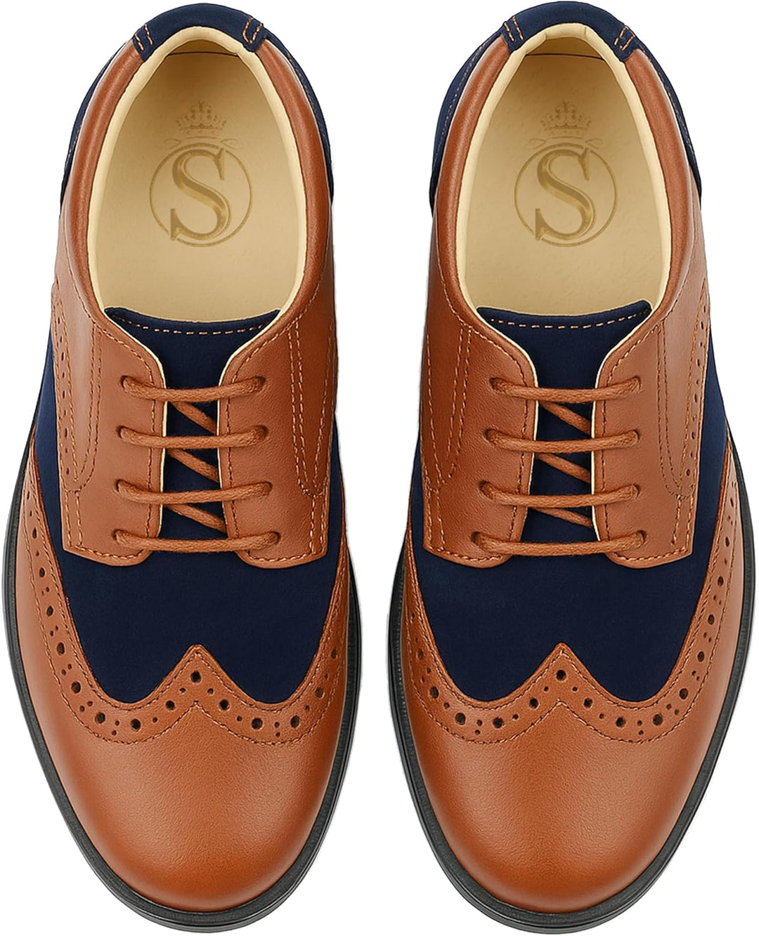SIRRI Festliche Wildleder Brogue Lackschuhe Schnürschuhe für Jungen 22 EU Tan Braun Marineblau, 22 E