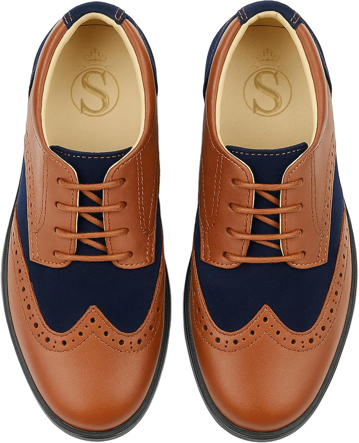 SIRRI Festliche Wildleder Brogue Lackschuhe Schnürschuhe für Jungen 22 EU Tan Braun Marineblau, 22 E