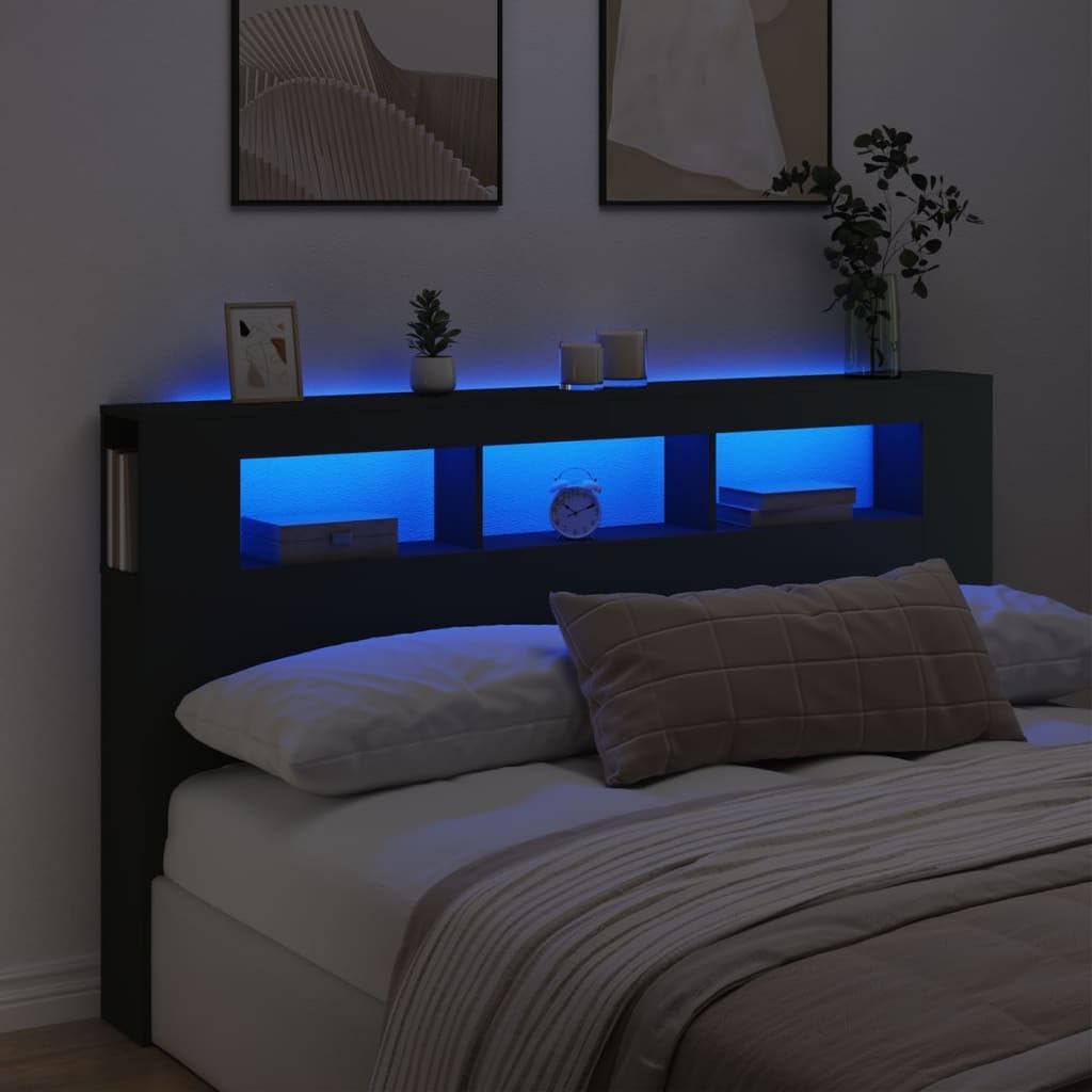 vidaXL LED-Kopfteil Schwarz 180x18,5x103,5 cm Holzwerkstoff