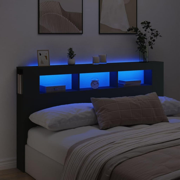 vidaXL LED-Kopfteil Schwarz 180x18,5x103,5 cm Holzwerkstoff