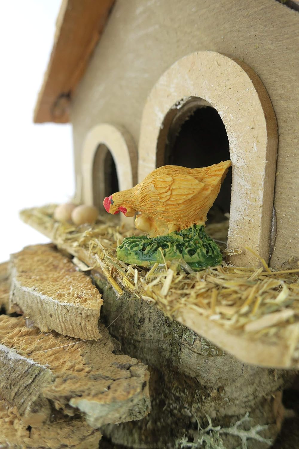 Bertoni Miniatur Hühnerstall mit Hühner und Treppe, Holz, Mehrfarbig, 19 x 15 x 14 cm