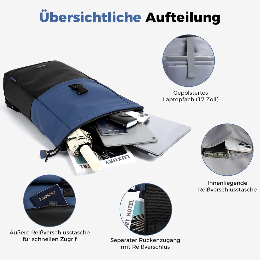 Wasserdicht Rucksack, Laptop Rolltop Rucksack für Herren & Damen Mit Diebstahlsichere Reissverschlus