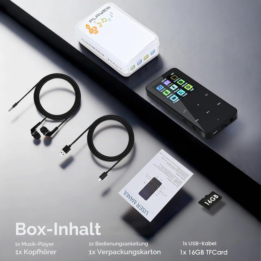 24GB MP3 Player mit Bluetooth, 1,8 Zoll HD Touchscreen, Musikplayer mit HiFi Lautsprechern, FM Radio