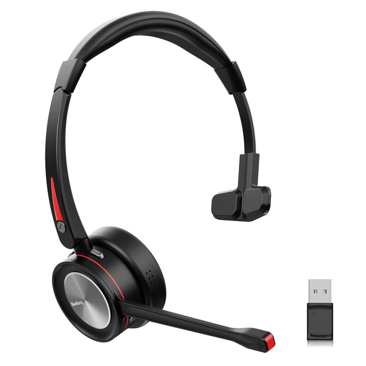 Headset mit Mikrofon Bluetooth, Mono Kabellose Headset für PC Laptop, Noise Canceling Wireless mit M
