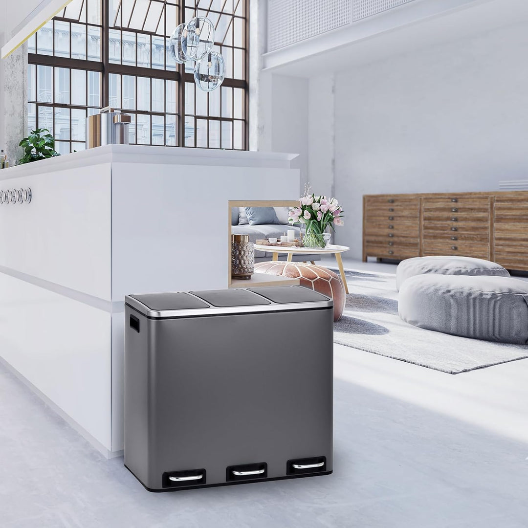 SVITA TM3X18 Mülleimer Papierkorb 54L Treteimer Abfalleimer Recycling pulverbeschichteter Stahl