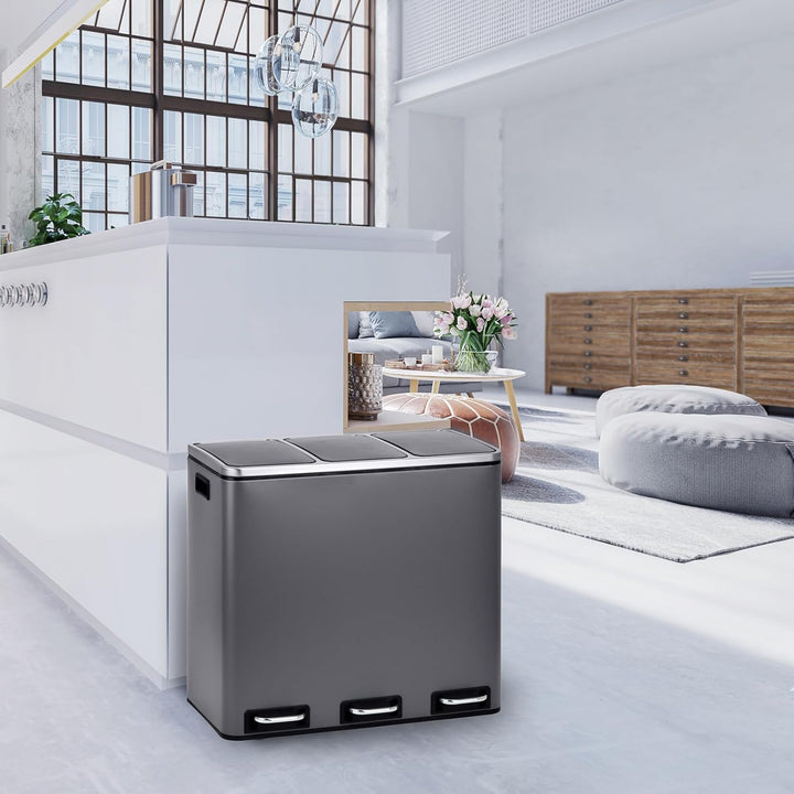 SVITA TM3X18 Mülleimer Papierkorb 54L Treteimer Abfalleimer Recycling pulverbeschichteter Stahl