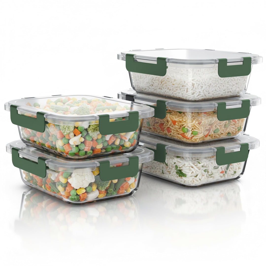 Arendo - Lunchboxen Glas - Frischhaltedosen für Lebensmittel mit Deckel luftdicht - 5er Set - 1000 m
