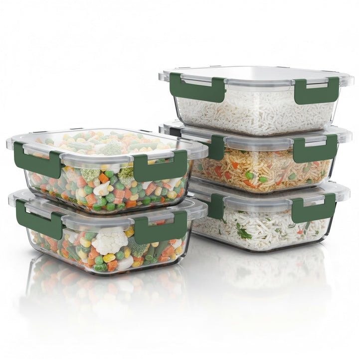 Arendo - Lunchboxen Glas - Frischhaltedosen für Lebensmittel mit Deckel luftdicht - 5er Set - 1000 m