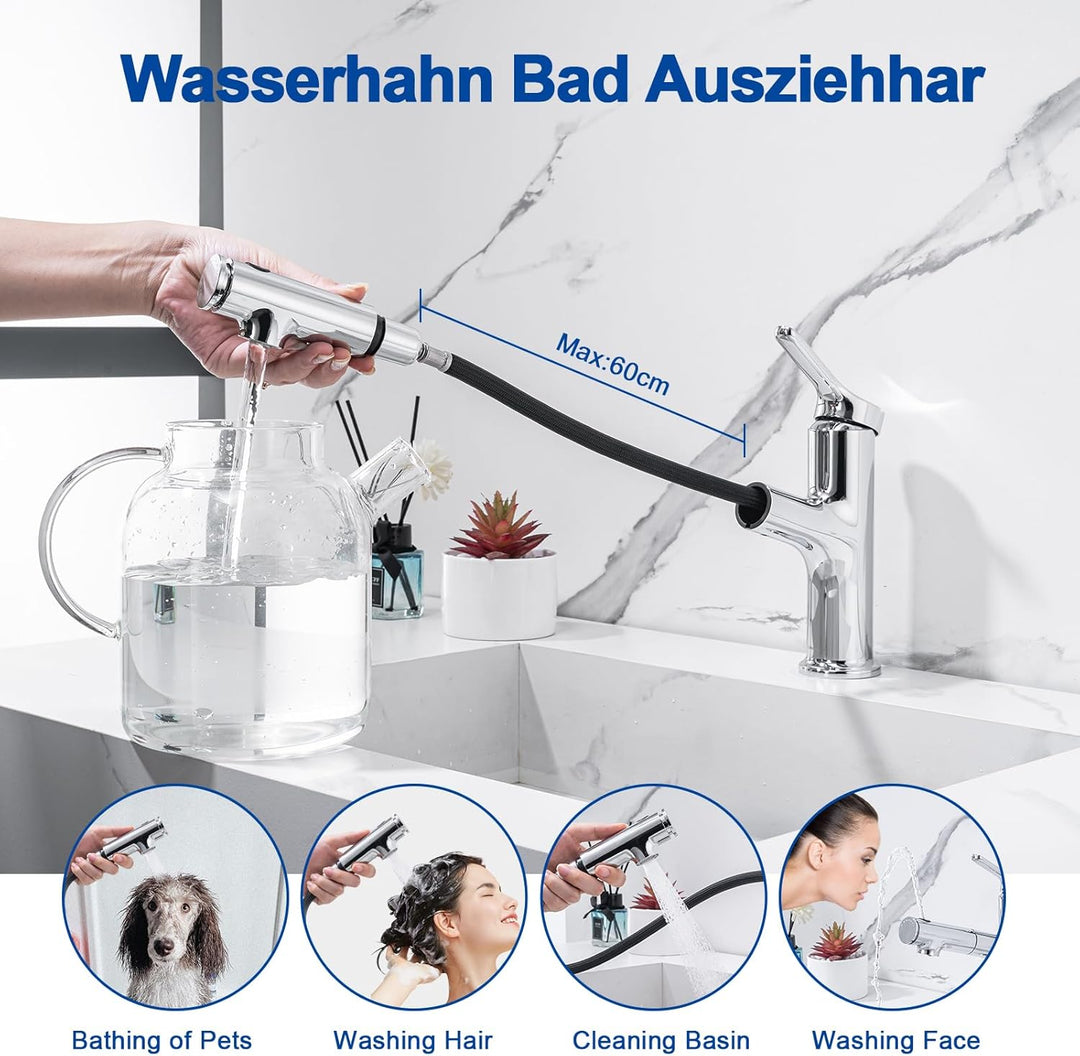 Waschtischarmatur mit Ausziehbar Brause LakeBayMZC Wasserhahn Bad,Einhebelmischer Badarmatur Waschbe