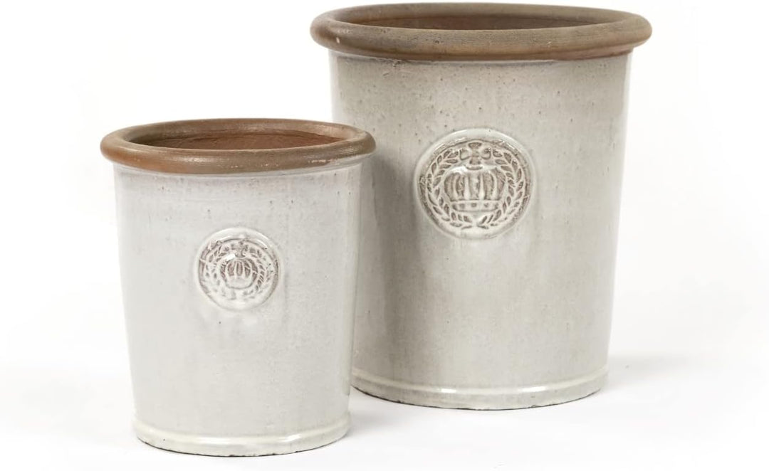 Pflanzgefäss Blumentopf Übertopf Krone Steinzeug glasiert Weiss Grau Türkis 34cm 45cm absolut Frostf