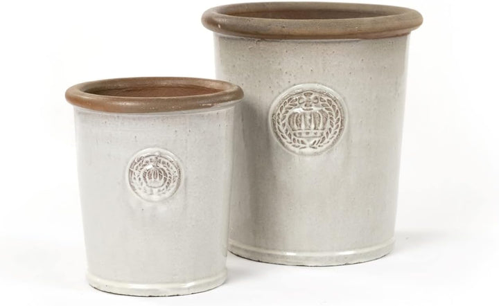 Pflanzgefäss Blumentopf Übertopf Krone Steinzeug glasiert Weiss Grau Türkis 34cm 45cm absolut Frostf