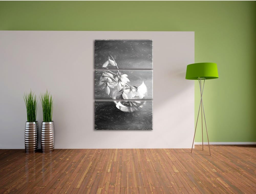 Pixxprint Schneeglöckchen in der Vase als Leinwandbild/Grösse: 3 Teilig (120x80) cm/Wandbild/Kunstdr