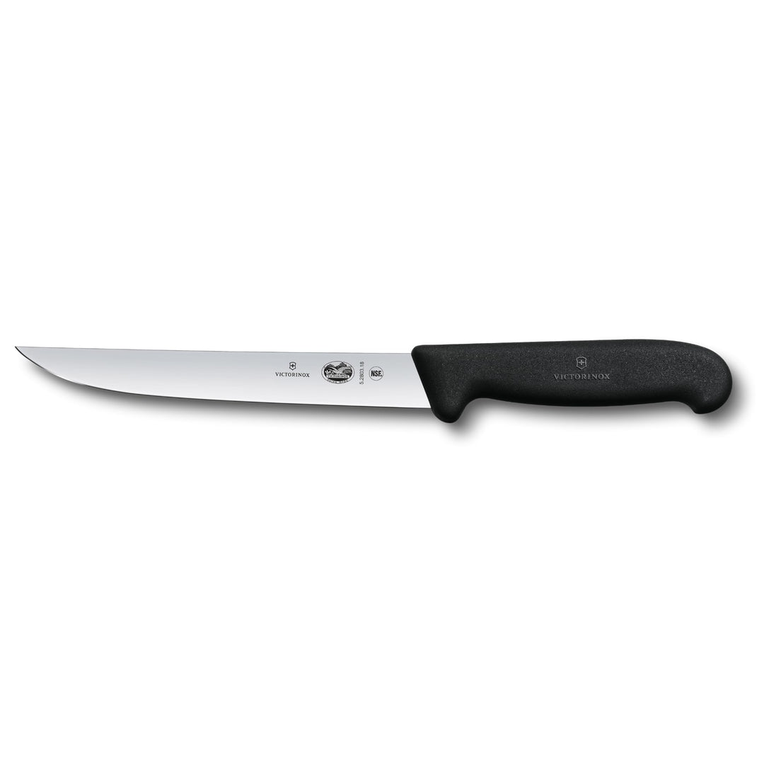 Victorinox Fibrox Tranchiermesser, Scharfes Küchenmesser für Fleisch und Geflügel, 18 cm, Gerade Kli