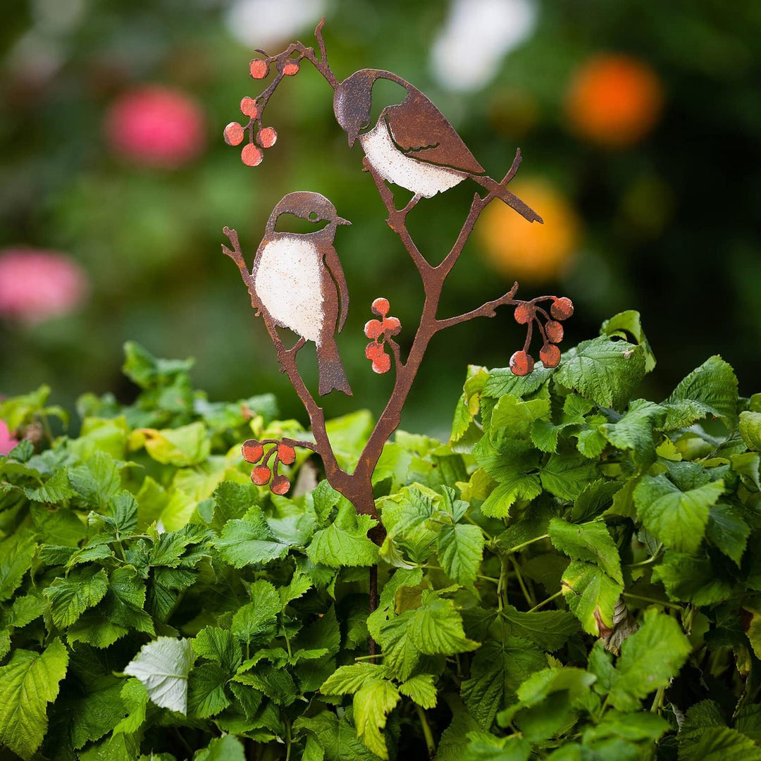 Vogel Gartenstecker 60 cm Hoch Bemalte Vogel Gartendeko für Draussen, Metall Meisen und Beeren Outdo