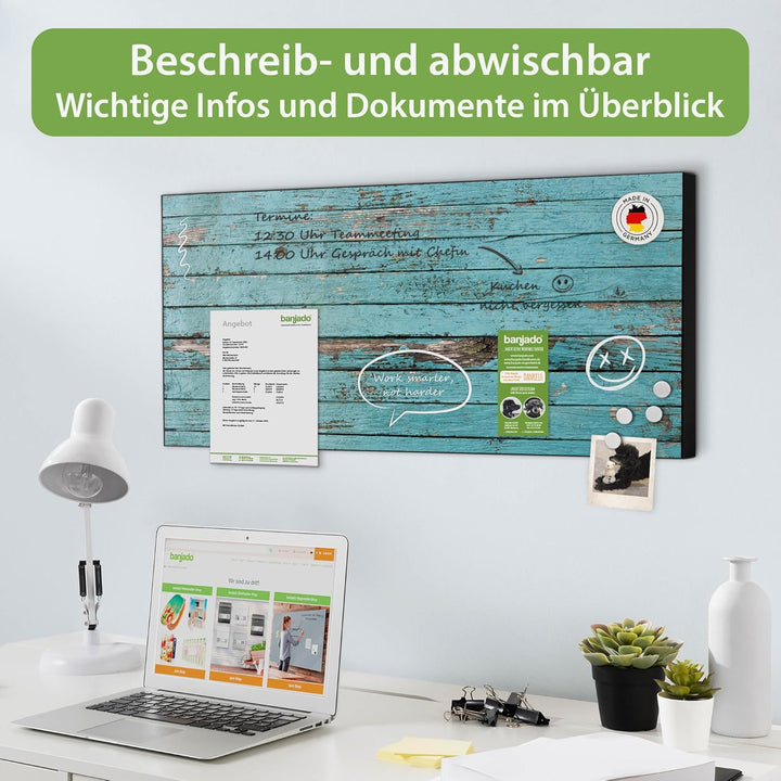 banjado Magnettafel schwarz 78 x 37cm / Magnetwand Metall/Magnetpinnwand als Memoboard/Pinnwand Magn