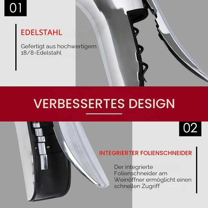 KAYCROWN Weinflaschenöffner aus Edelstahl, vertikaler Hebel-Korkenzieher mit integriertem Folienschn
