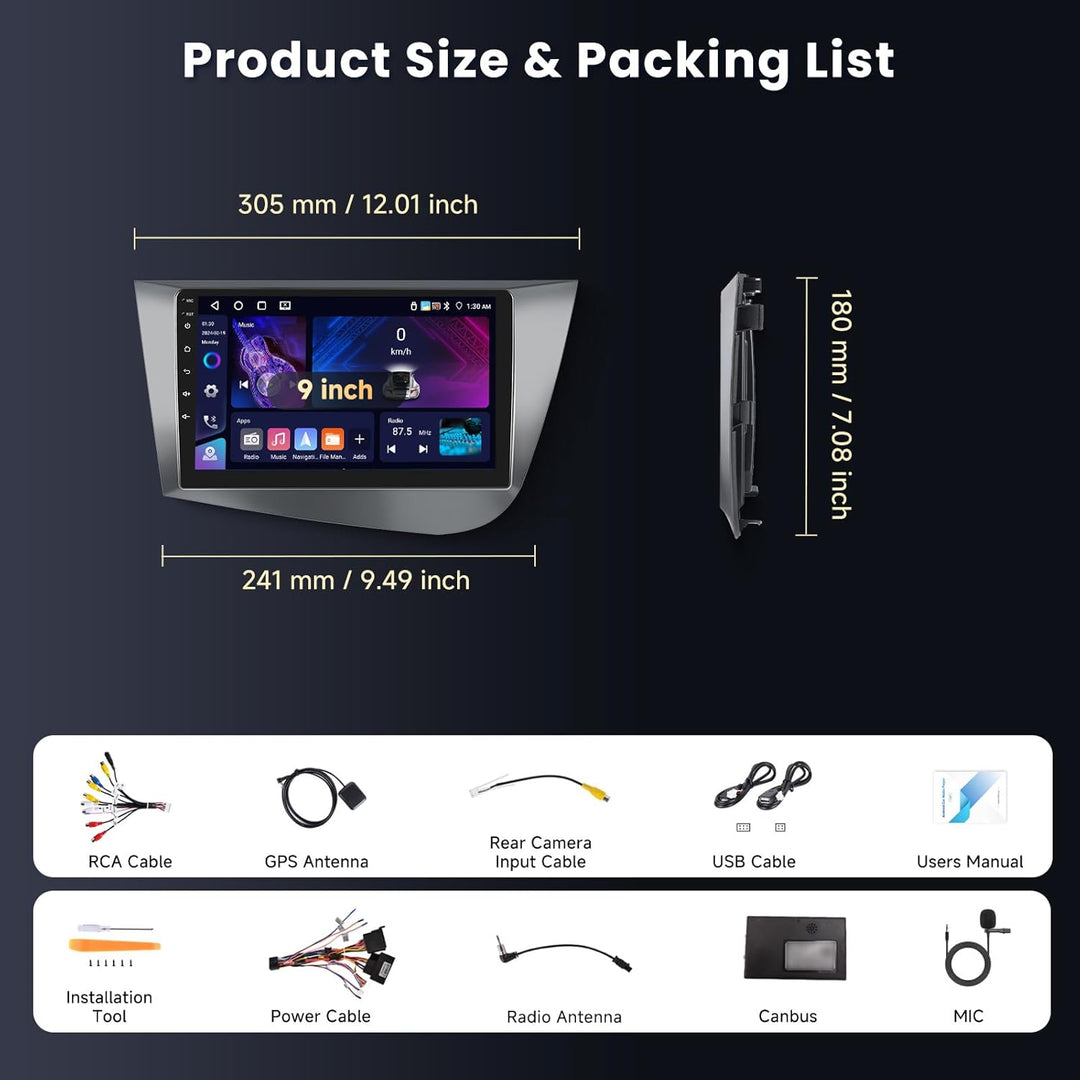 Podofo Carplay Autoradio für Seat Leon 2 MK2 2005-2012(Linkslenker),Android 2G+64G HiFi, Android Aut