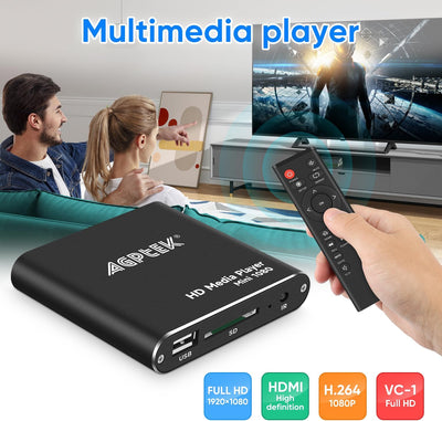 AGPtek® Mini 1080P Full HD Digital Mediaplayer Medienspieler Medienspieler mit Fernbedienung für MP3