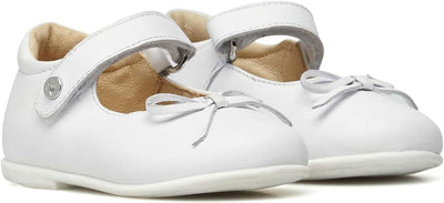Naturino Ballet-Ballerinas aus Kalbsleder mit Schleife, Weiss Silber
