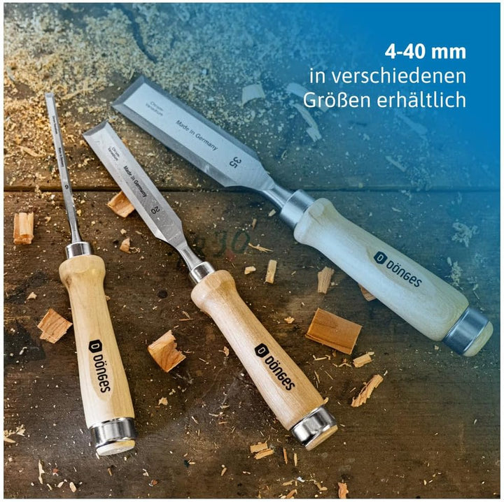 Dönges Stechbeitel 16 mm, mit Holzheft aus Weissbuche, mit Seitenfase | Made in Germany | Stecheisen
