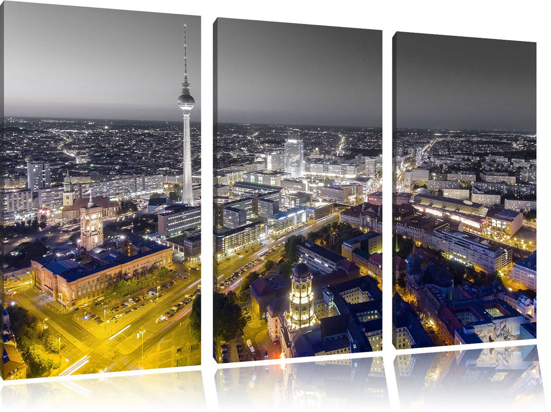 Pixxprint Berlin City Panorama als Leinwandbild/Grösse: 3 Teilig (120x80) cm/Wandbild/Kunstdruck/fer
